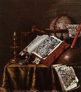 Edwaert Collier Still Life with Musical Instruments, Plutarch's Lives & a Celestial Globe oil painting